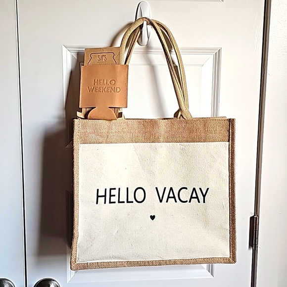 Hello Vacay Beach Bag and NWT Hello Weekend Leather Coozie - Picture 4 of 10